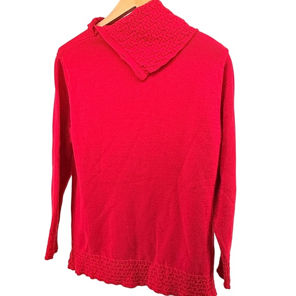 Coldwater Creek Red Cowl Neck Sweater Button Detail Textured Trim Womens Large - Picture 5 of 13